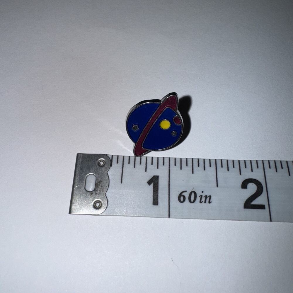Small Blue Planet With Red Ring And Moons Pin Brooch